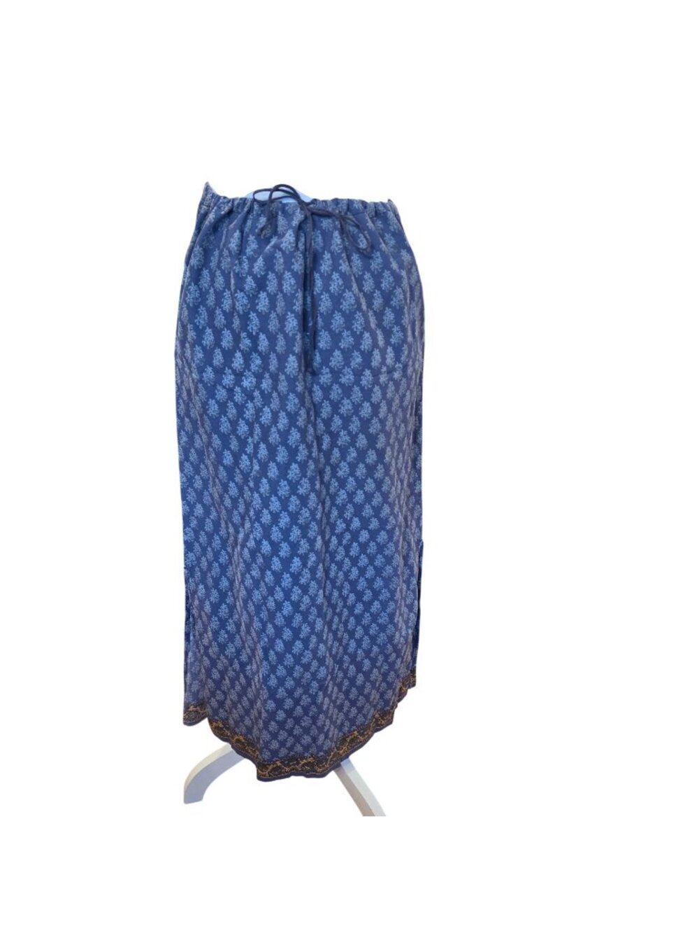 Vintage 90s Abercrombie Fitch Maxi Skirt S Blue Block Print Border Cotton Boho